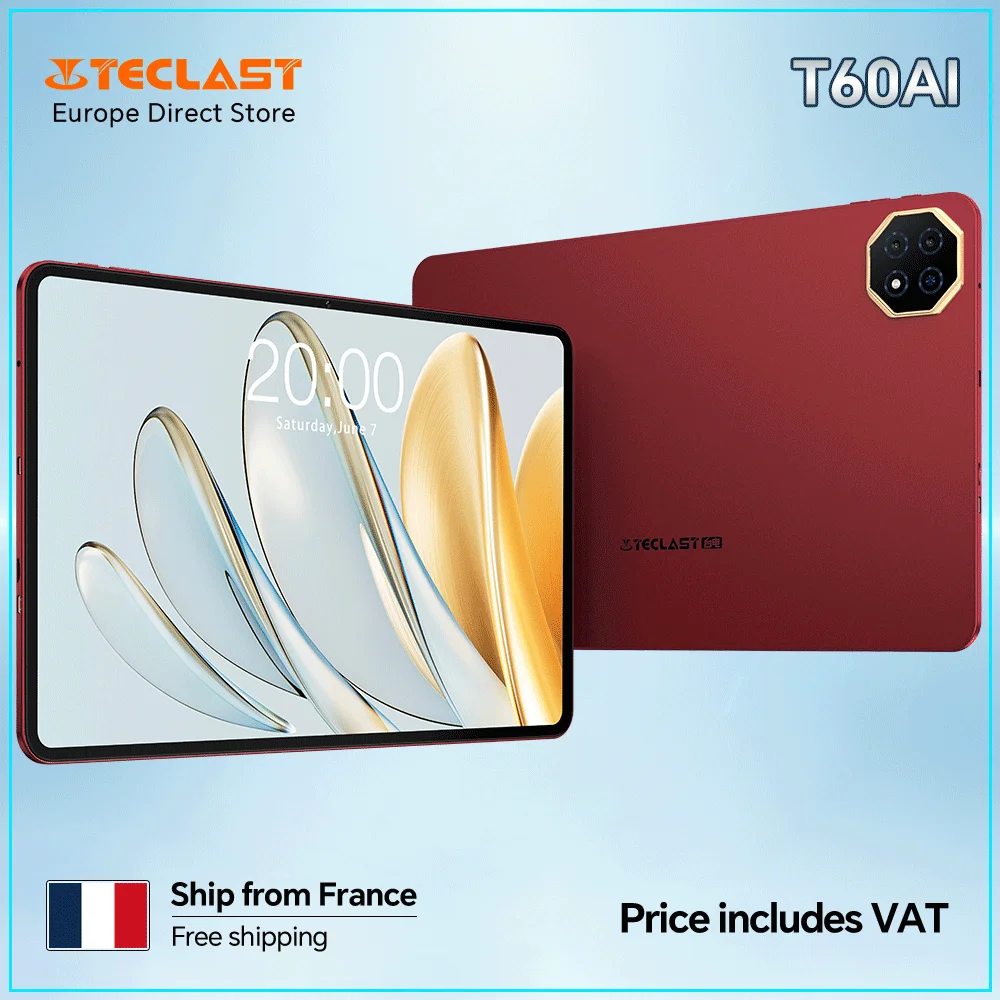 Tablette Teclast T60AI 12 pouces 2000x1200 IPS Android 15 AI Octa-Core 16 Go (6+10 Go) RAM 128 Go ROM 8000 mAh Type-C Appareil photo 13 MP WiFi 6