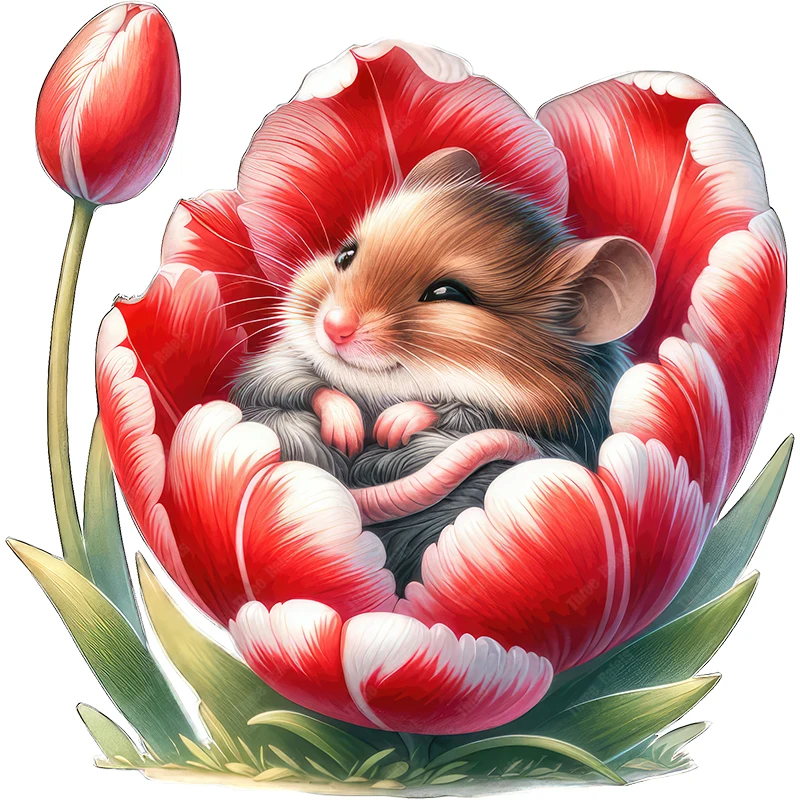 Three Ratels  little mouse in the lovely flowers Cartoon stickers for kid's bedrooms decoration car hood decals