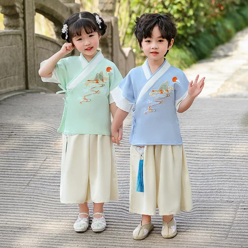 Disfraz de Hanfu chino antiguo para niño y niña, traje de Vinatge, danza tradicional, actuación, artes marciales, uniforme de estudiante, Cosplay