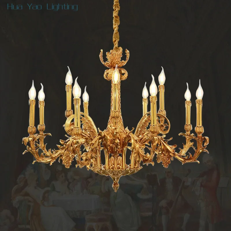 

European New Design Led Candle Light Fabric Lampshade Brass Pendant Light Home Living Room Chandelier