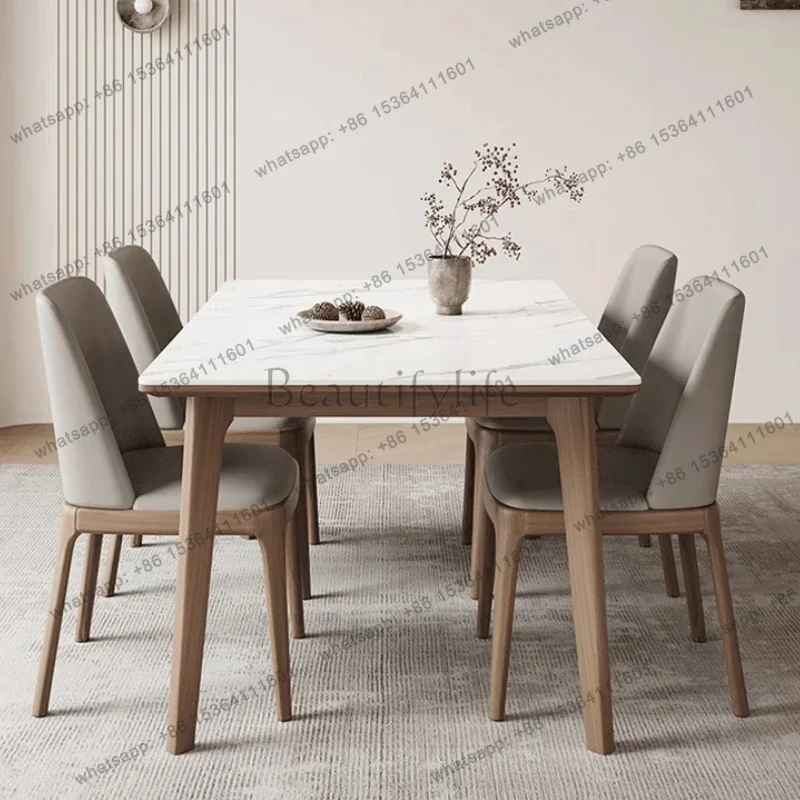 LJY Modern Simplicity Ash Wood Rectangle Soft Pack Chair Furniture Solid Wood Bright Rock Slab Dining Table And Chair Combinatio