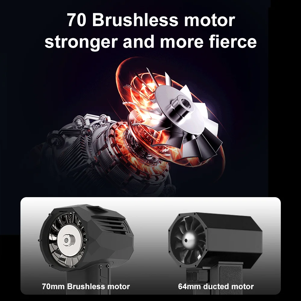 70MM Handheld Turbo Jet Fan Powerful Brushless Motor Electric Blower High Speed Turbofan Water Blower 1300G Real Thrust 12000mAh