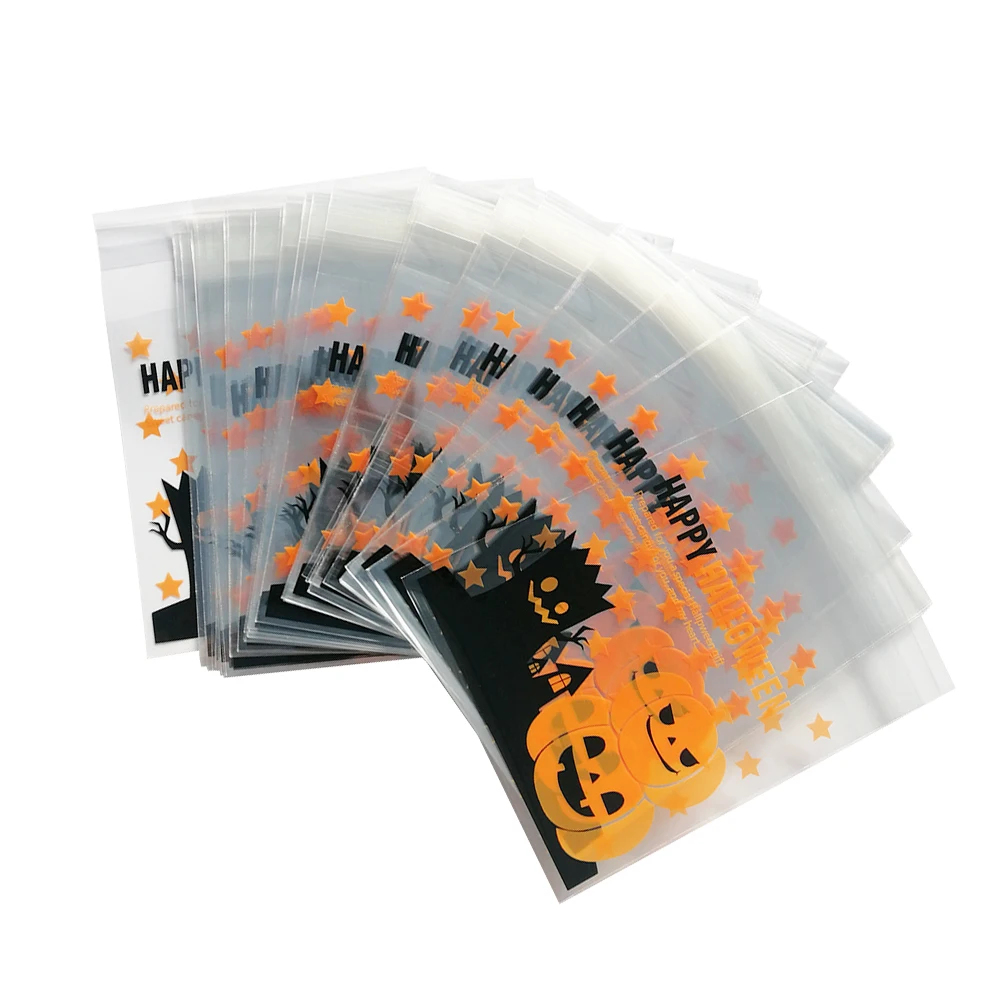 

100 Pcs Self Adhesive Candy Bags for Halloween Treats Party Favors Gift Wrapping Plastic Cellophane Bag Cookie Packaging