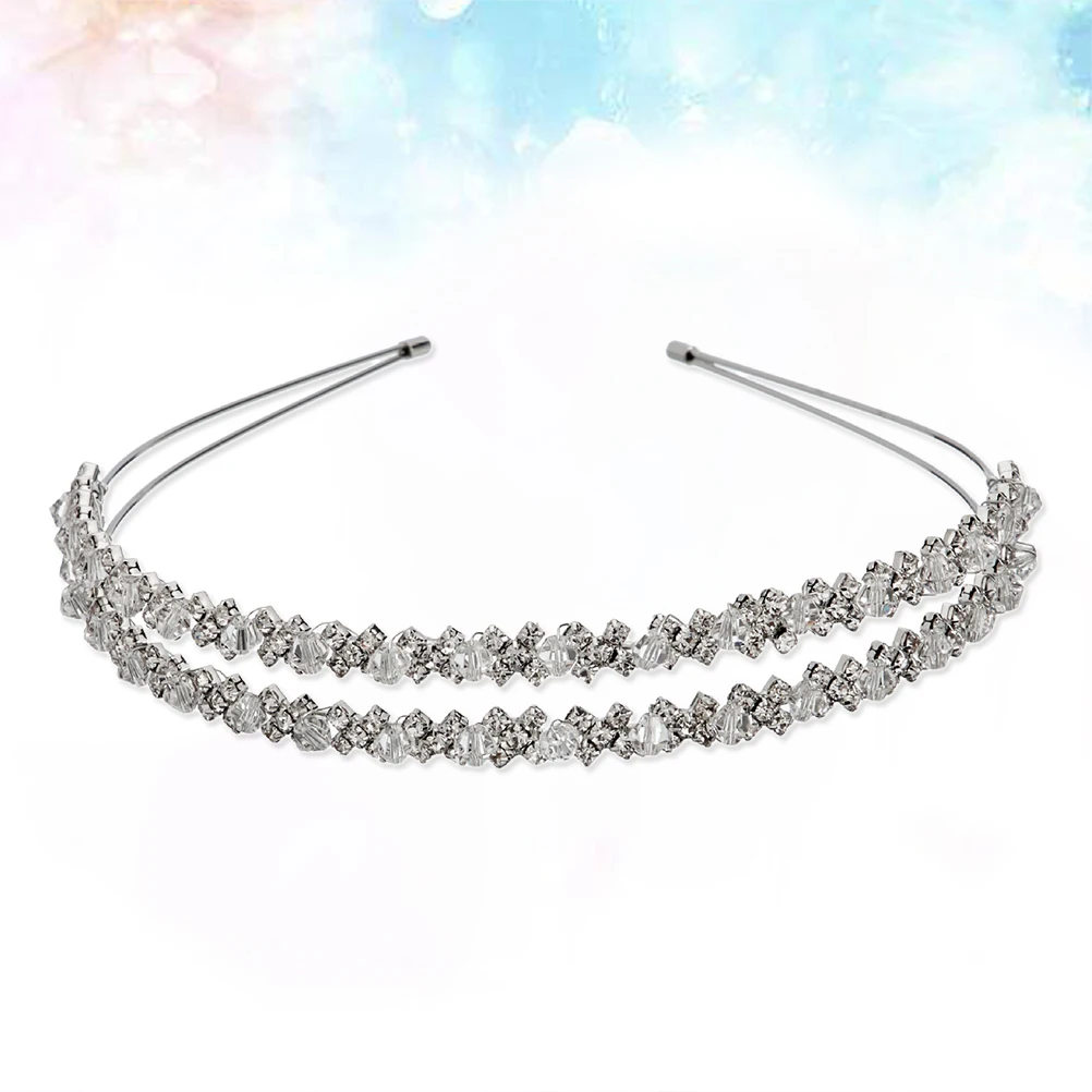 

Rhinestone Headband Wedding Hair Decorations Bridal Headpiece Double-layer Hoop Bands Women Sparkly Rhinestones Silver Plated