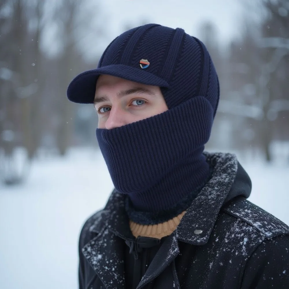 جديد دافئ متكامل قبعة وشاح مجموعة يندبروف بلوفر مغزول قبعة Coldproof Lei Feng قبعة الخريف والشتاء #4