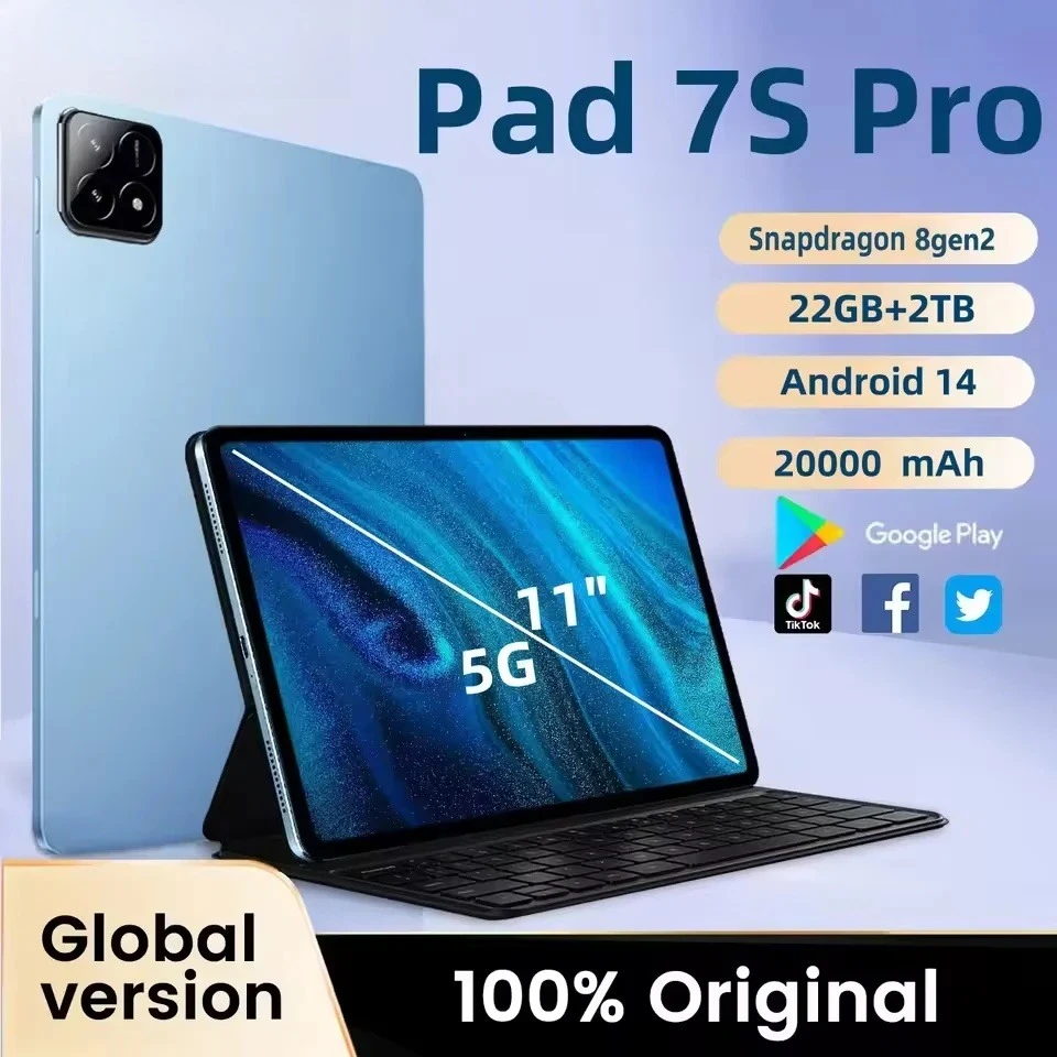 2025 nouveau Pad 7s pro tablette PC Version mondiale 20000 mah GPS 22 GB + 2 to languette 10.1 pouces Android tablettes HD 5G double SIM WIFI pour les enfants