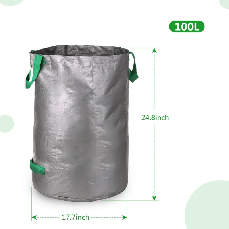 3PCS 100L Reusable Garden Waste Bag For Yard Recyclable Standable Container Leaf Trash Plant Pool Landyard Landscaping Lawn