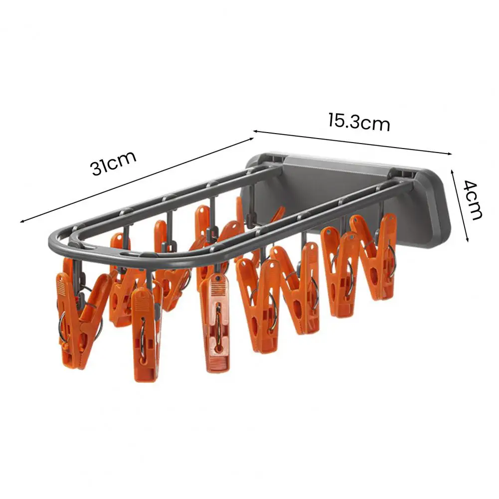 Cintre de vaccage de Chaussettes Mural, Clips Multiples, Portant de Charge de Bain, Coupe-Vent, Pliable, Fournitures Ménagers, T1