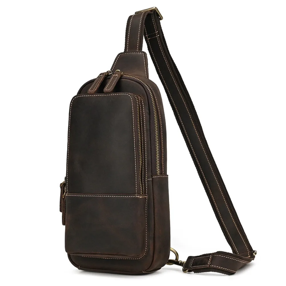 

New Leather Breast Ba Versatile Simple Men's Retro Messenger Cowhide Casual Sports Shoulder Bag Outdoor Casual Backpack Fashion