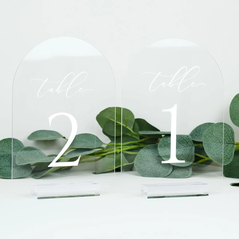 

AA94-Clear Arch Table Numbers For Wedding,5X7in Arched Acrylic Table Numbers 1-10+Stands,Clear Acrylic Arch Tabletop Sign