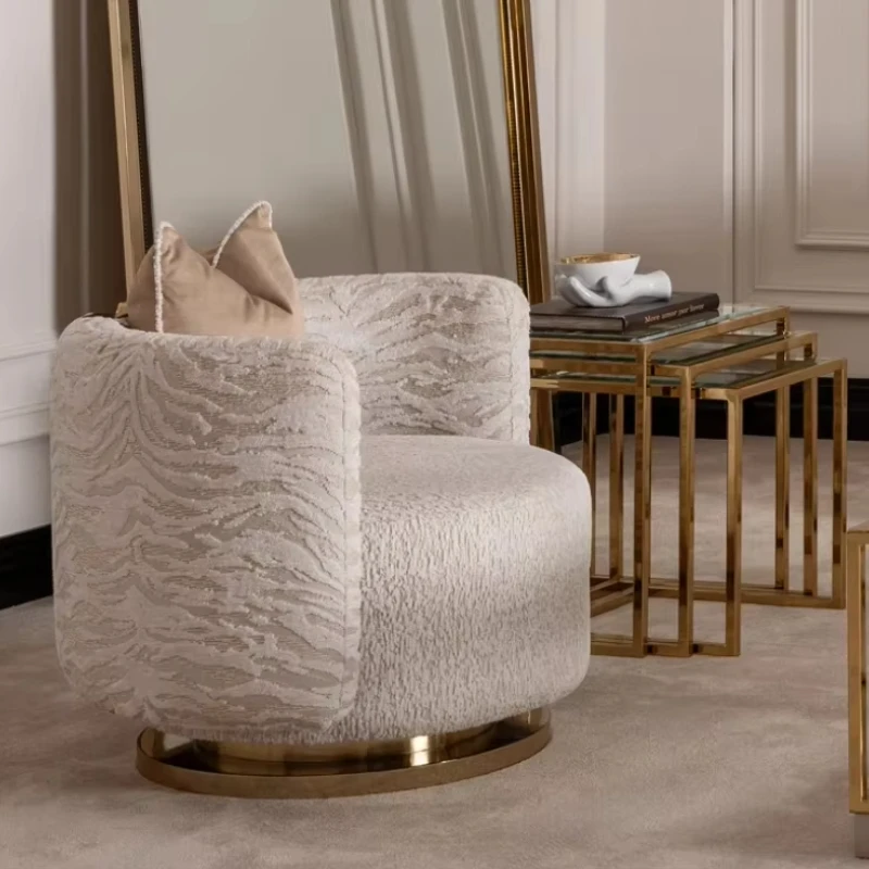 

Modern luxury style stainless steel, base padded 360 degree rotating armchair living room accent chair