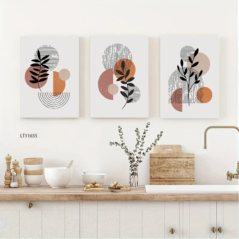 

Terracotta Earth Tone Abstract Leaf Canvas Wall Art, Unframed Minimalist Bohemian Posters for Bedroom & Office Decor