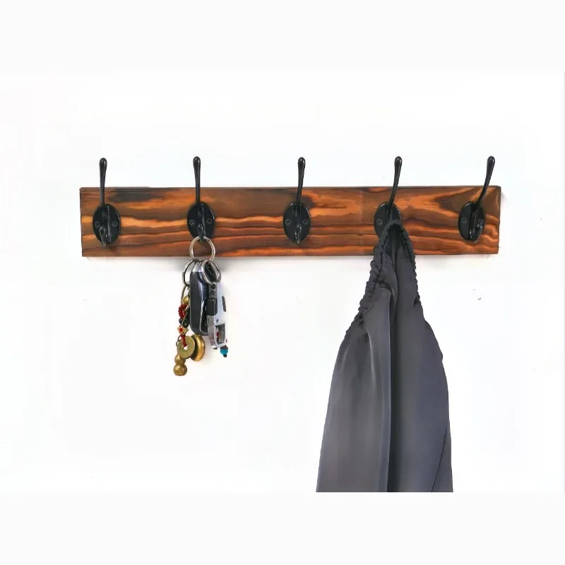 Coat Rack Wall Mount with 5 Black Hooks for Hanging Towels Wooden Wall Coat Rack for Bathroom Living Room Entryway Coat Hats