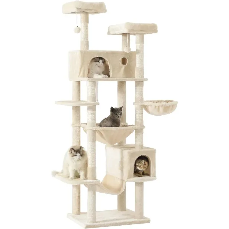 Cat Tree 76 inches, Tall Cat Tower with 3 Types of Hammocks, Multi-Level Cat Activity Center for Indoor Cats