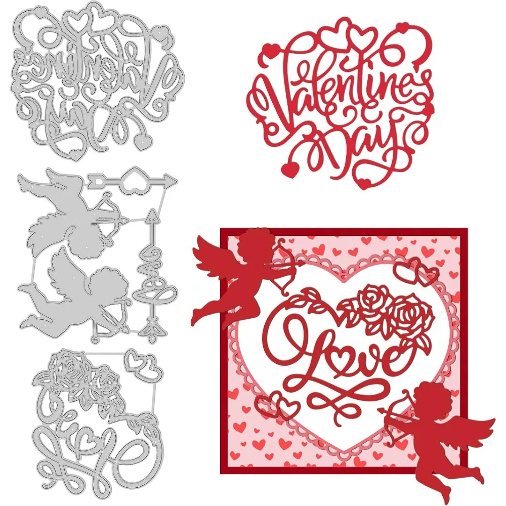 Love Theme Cutting Dies Cupid Carbon Steel Die Cuts Happy Valentine's Day Embossing Stencil Template for Card Making