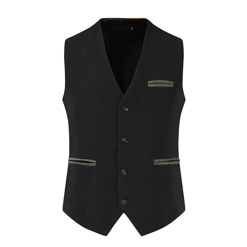 2024 New Foreign Trade Men's Single breasted Suit Vest Fashion V-neck Splicing Casual Vest Men