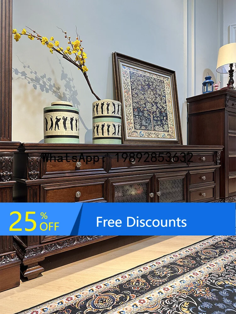 

Solid Wood TV Cabinet Set for Living Room High-End French Style Carved Film Cabinet