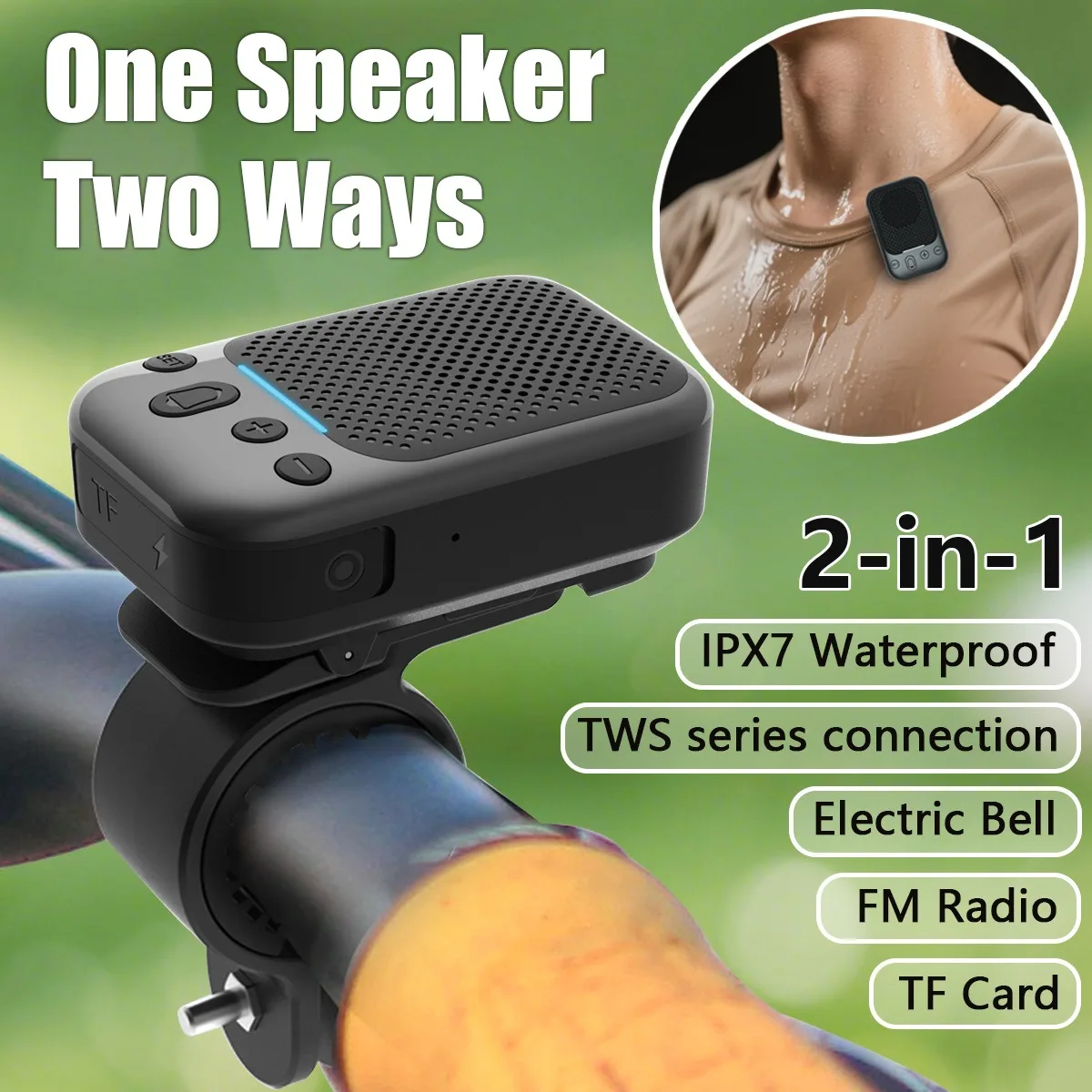 Fahrrad-Bluetooth-Lautsprecher, tragbar, Mini-FM-Radio, TF-Karte, Dual-Pairing, kabelloser Kragen-Clip-Lautsprecher für Radfahren, Wandern, Camping