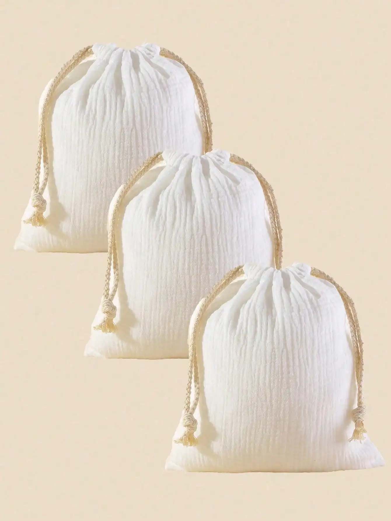3 Pieces Muslin Cotton Drawstring Bags Canvas Linen Sachet Bag Reusable Empty Gift Pouch for Party Home Supplies