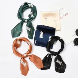 New Fashion Cat Printing Silk Square Scarf 60cm Headband Hairbands Hair Hoop For Women Lady Head Neck Satin Scarf Handkerchief