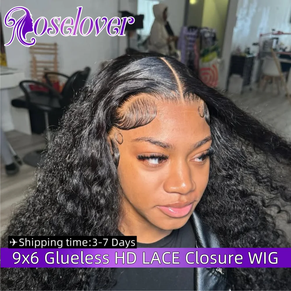 ROSELOVER 34Inch 9x6 Melt Skins Real HD Lace Closure Wig 250% Glueless Natural Hairline Water Wave Human Hair for Black Woman