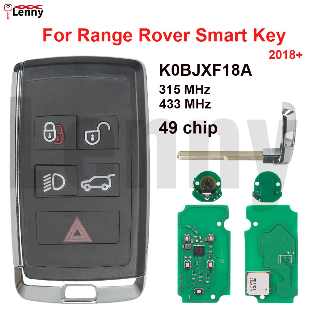 Lenny FCC ID:K0BJXF18A 315/433MHz 49chip Car smart key For Land Rover Velar Range Discovery key 2018 2019 2020+
