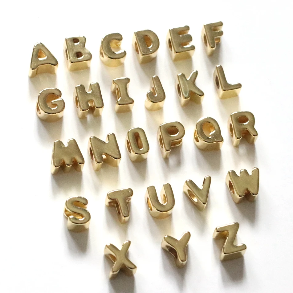 Hot 26Pcs/lot Gold Silver Color  Big Hole Letter Alphabet Loose Beads DIY Keychain for Necklace Jewelry Making Craft Accessories