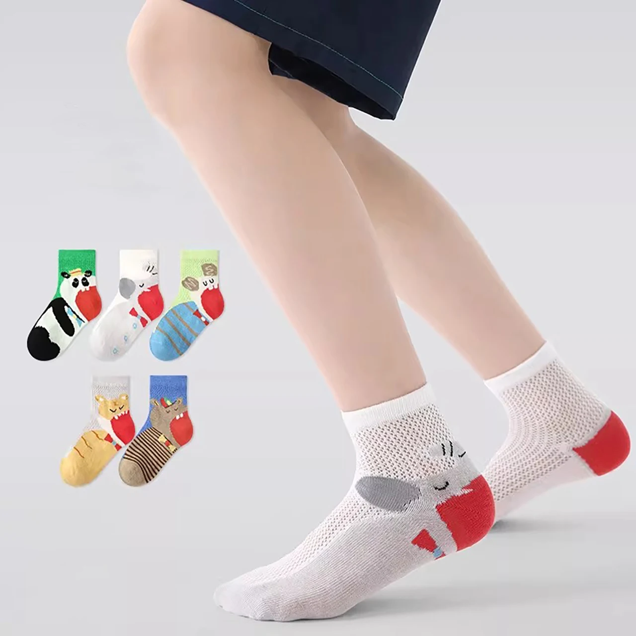 

5Pairs Cartoon-Print Baby Mesh Socks Summer Kids Mid-Calf Sock Thin Breathable Children Cotton Socks 2-12Year Boy Girl Footwear