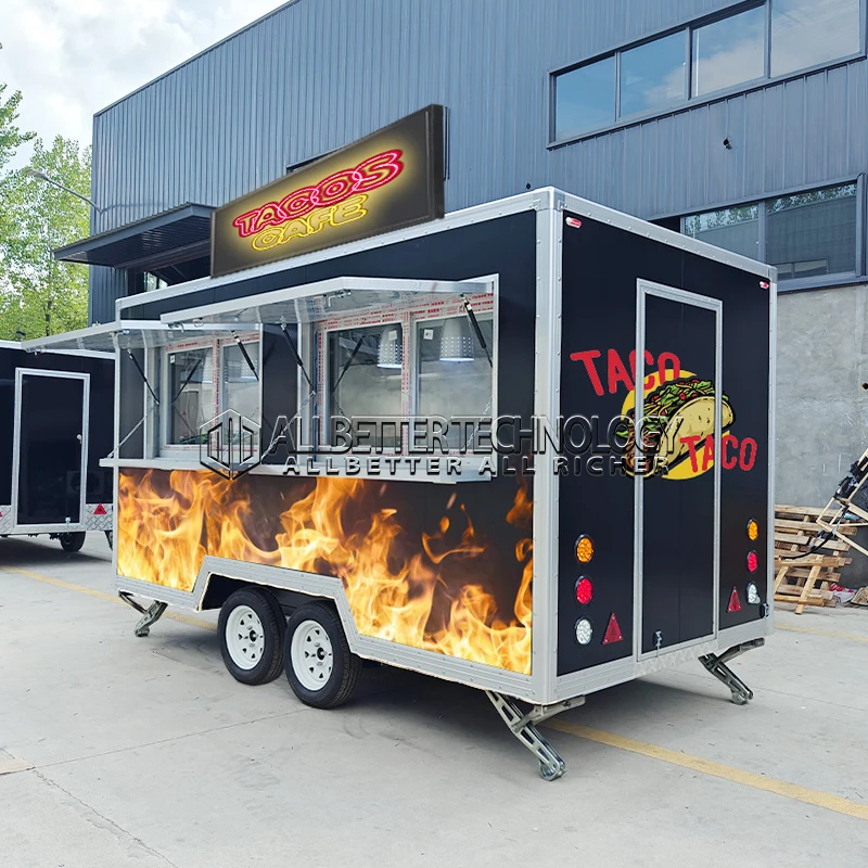 Allbetter Mobile Taco Remorque Snack Pizza Fast Food Truck Stainless Steel Catering Concession Coffee Food Trailer for Sale