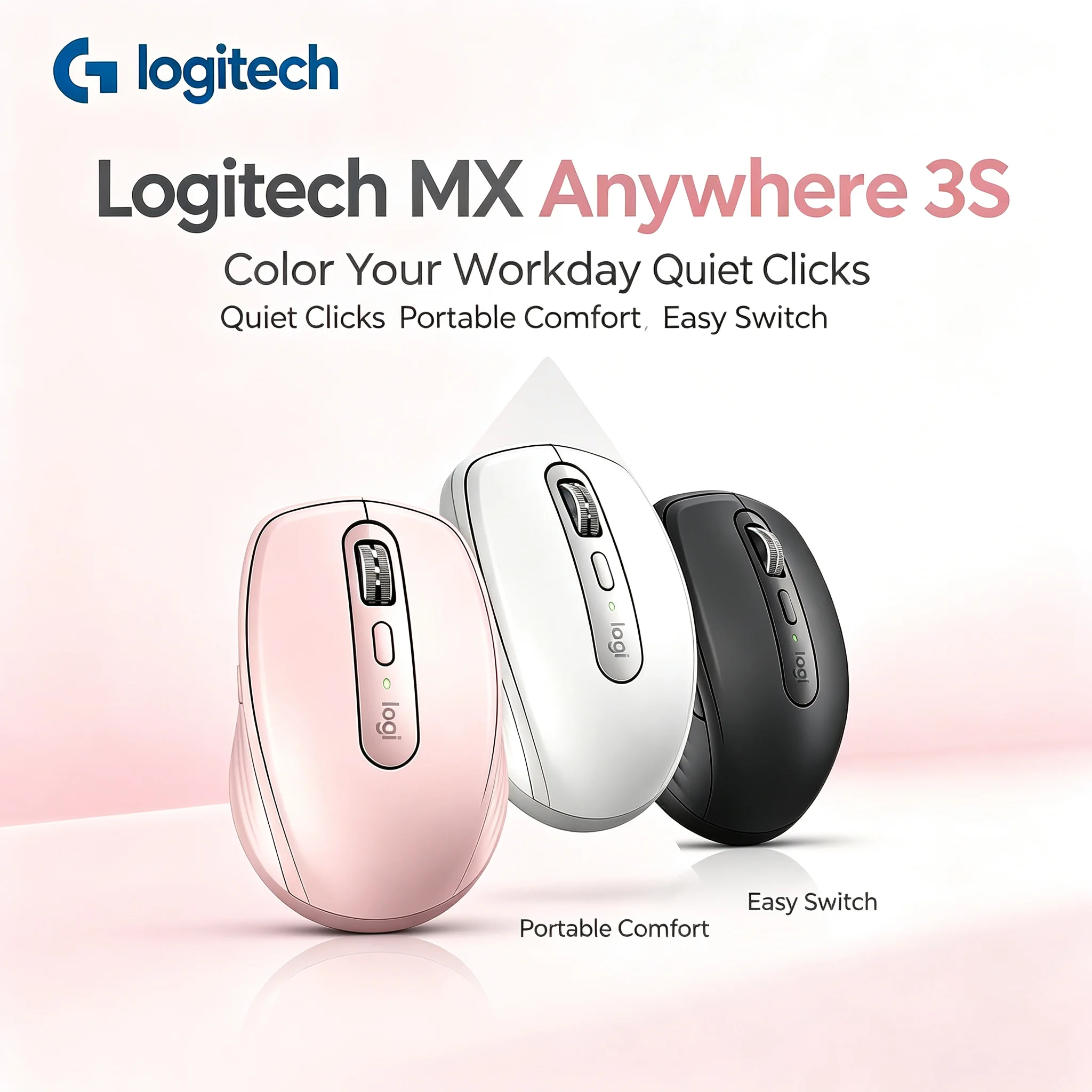 Logitech MX Anywhere 3S Bluetooth Wireless Mice, Ergonomic Design, Silent Click, Long Battery Life for Work