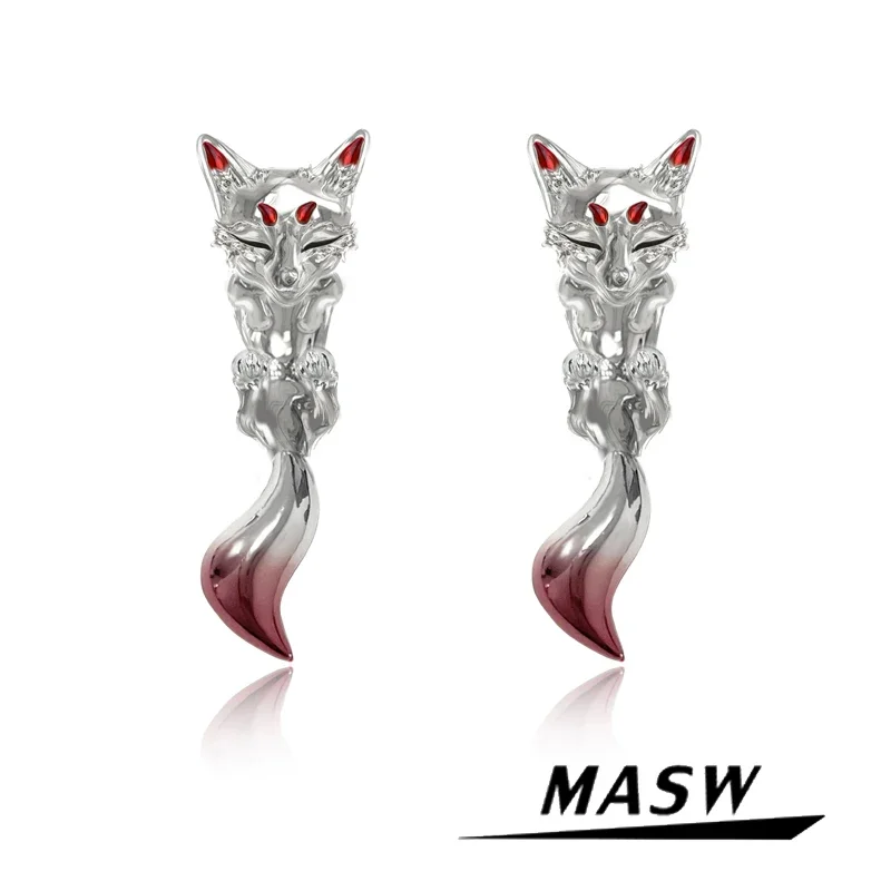 

MASW Original Design Lovely Style High Quality Brass Thick Silver Plated Red Fox Earrings For Women Girl Gift Trend Jewelry