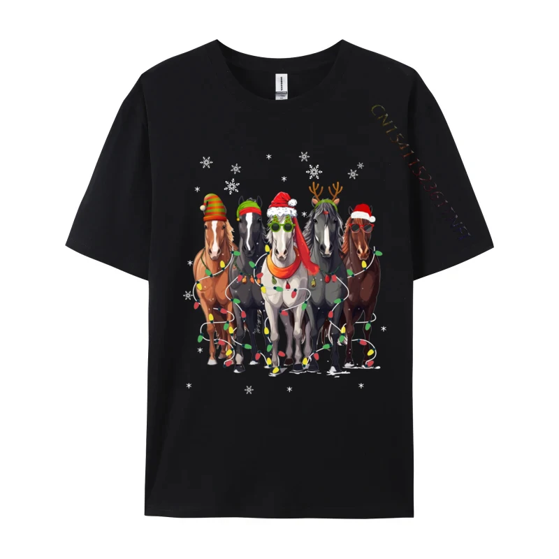 Horses Merry Christmas Funny Horse Lover For Xmas T-Shirts Normal Slim Fit Tops Tees Pure Cotton Party Tee-Shirts