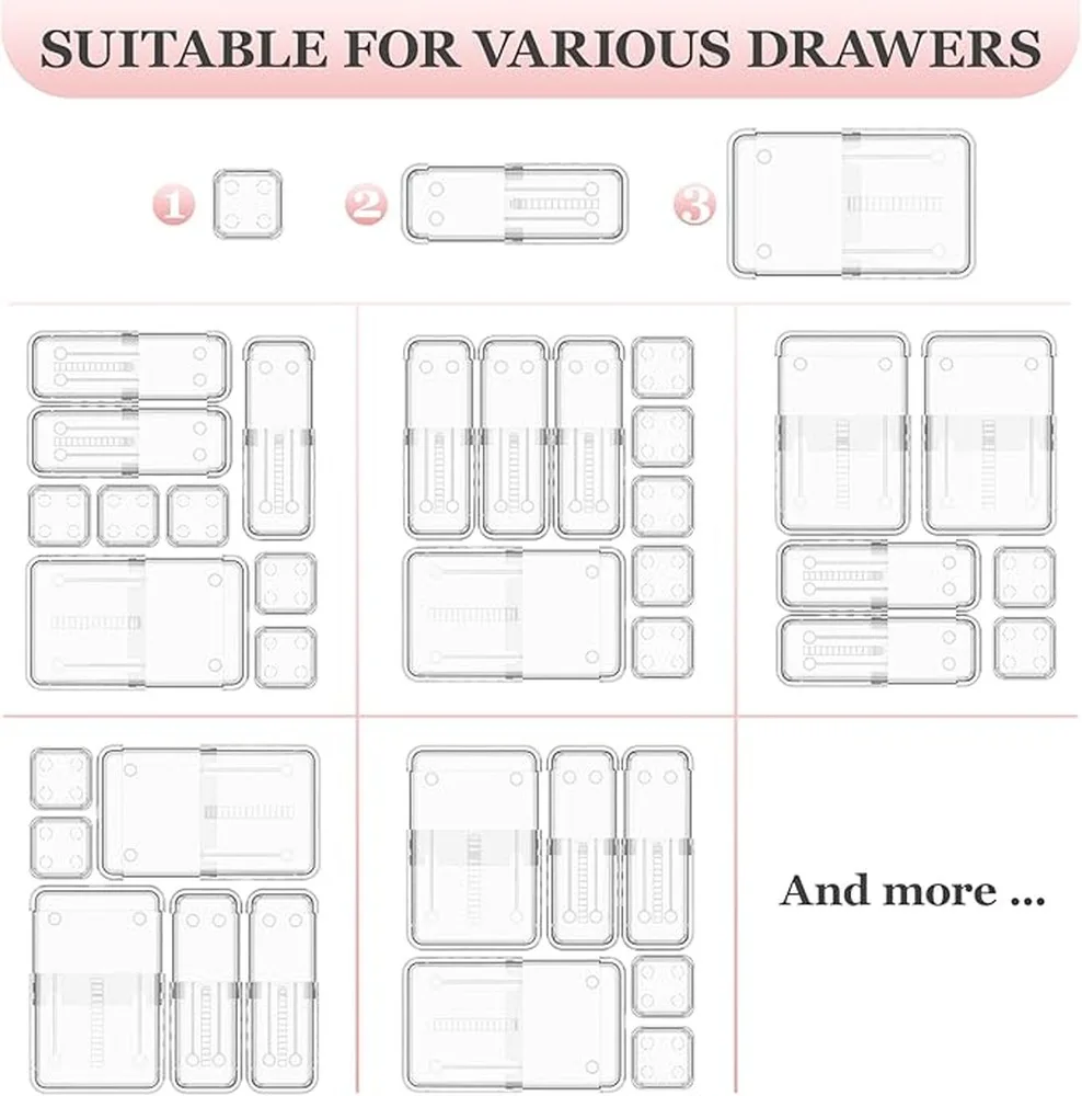 Extendable Drawer Organizer Set 16 Pieces Adjustable Expandable Drawer Organizers Clear Plastic