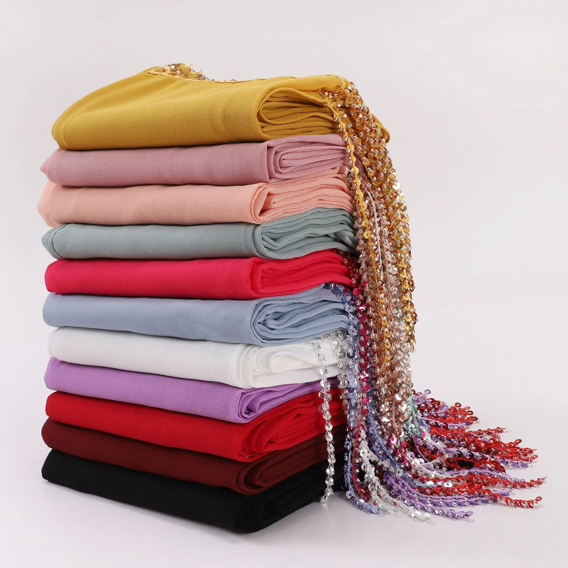 

Модные шифоновые хиджабы с кисточками и бриллиантами для женщин, шарф, платок, мусульманская шаль, шарфы, женский хиджаб, Рамадан, тюрбаны Femme