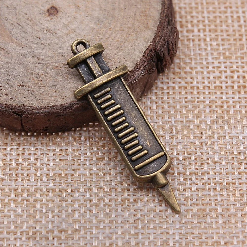 20pcs 13x43mm(0.51x1.69inch) 2 Colors Antique Bronze Color Antique Silver Color Syringe Charms Pendants Jewelry Accessories