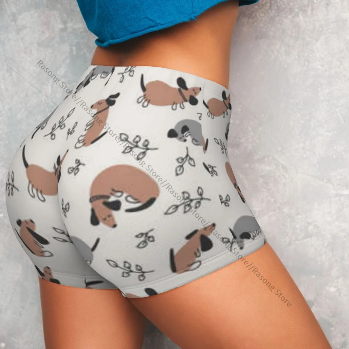 Pantaloncini da yoga da donna Pantaloncini da allenamento con stampa di bassotti e foglie Fitness ad asciugatura rapida da donna Yoga Gym Running Pantaloni corti Abbigliamento sportivo