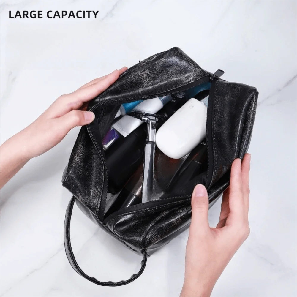 

Водонепроницаемая мужская косметичка из искусственной кожи, большая вместительная сумка для туалетных принадлежностей, простой дизайн, портативная, органайзер для бритвенных принадлежностей