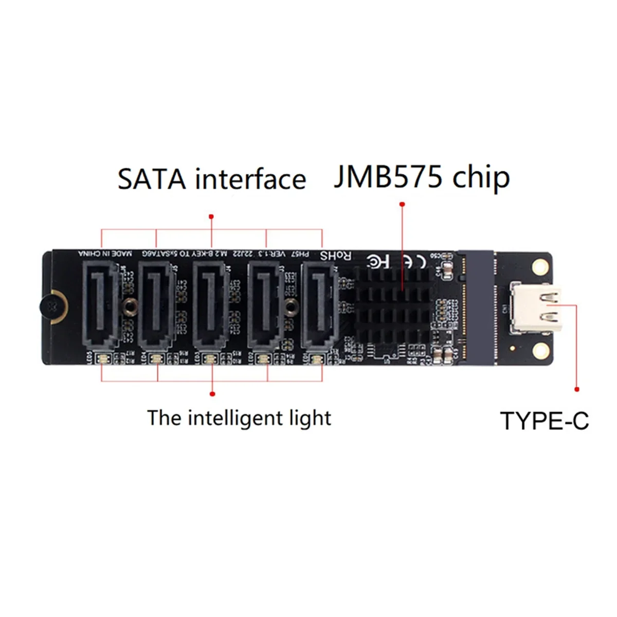 Nuevo TYPE-C a SATA3.0 5 puertos adaptador tarjeta convertidora 6Gbps USB10G JM575 + JMS580 para SATA SSD HDD expansión