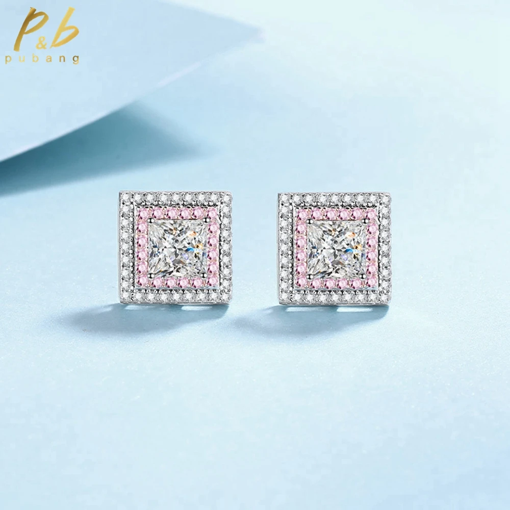 

PuBang Fine Jewelry Real 925 Sterling Silver Moissanite Diamond Anniversary Sparkling Stud Earrings for Women Gift Free Shipping