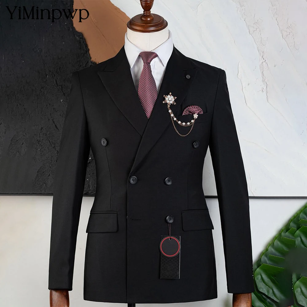 

New Arrival Suit 2 Pieces Peaked Lapel Double Slim Fit Breasted Luxury Groom Tuxedo for Weeding Tuxedo UK Jacket+Pants