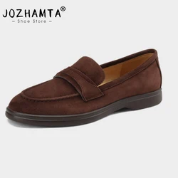 JOZHAMTA Size 34-40 Women Casual Loafers Real Leather Soft Square Toe Flats Shoes Low Heels Spring Office Lady Daily Pumps Shoes