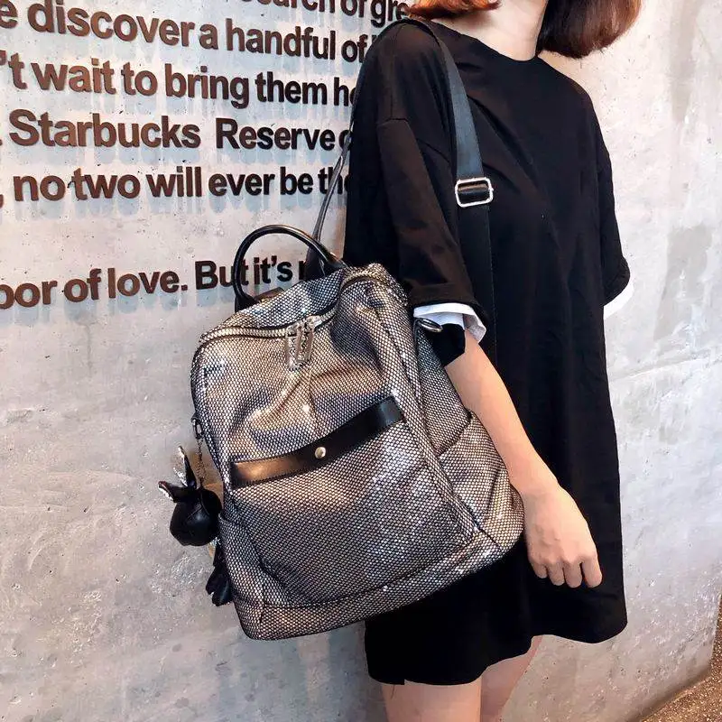 Silver Gray Sequin Mesh Backpack For Women's Personalized Large Capacity Backpack Versatile And Stylish Lightweight Women's Bag