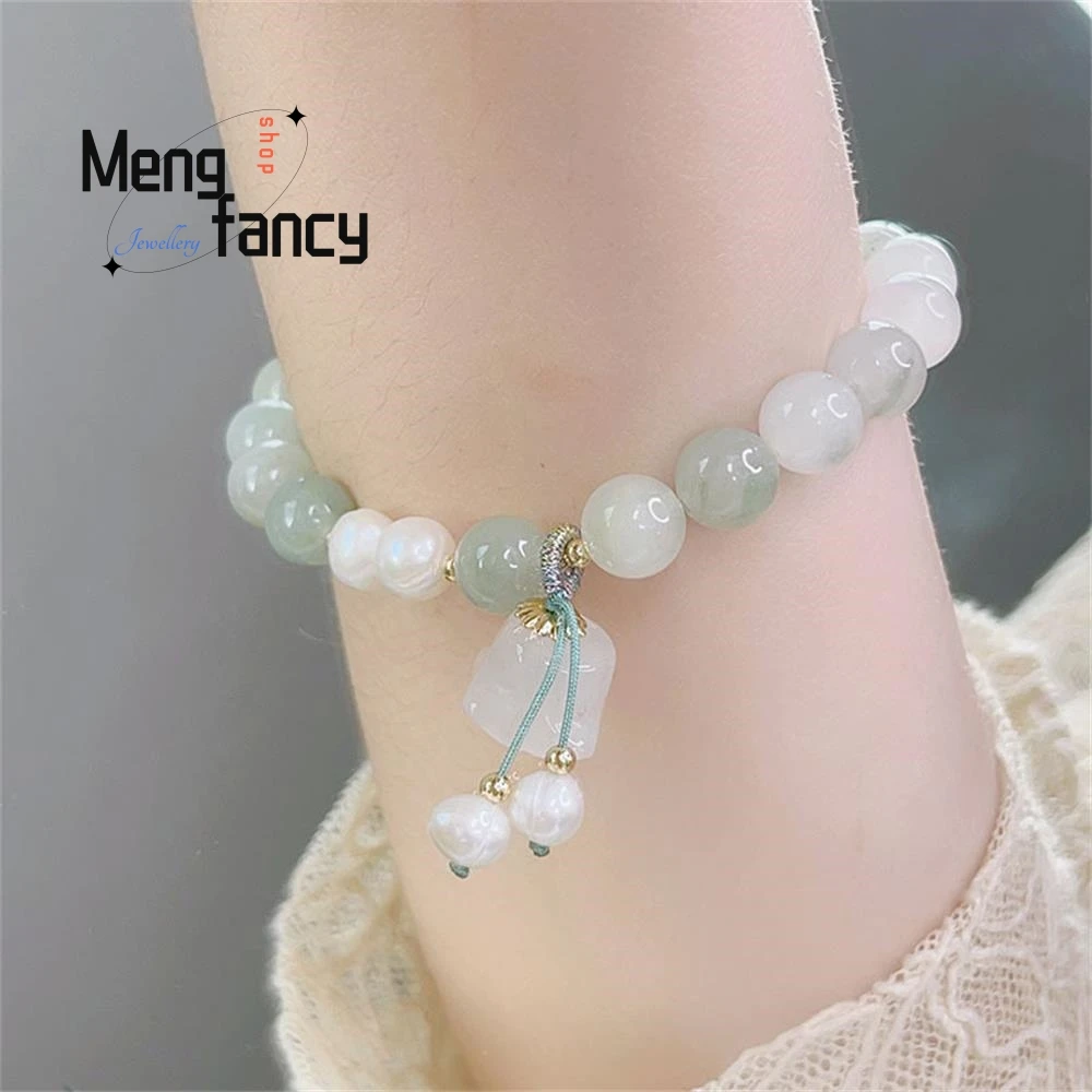 

Natural Tianshan Cui Female Bell Orchid Flower Jade Stone Bracelet Charm Exquisite Popular Sexy Young Girls Fashion Fine Jewelry