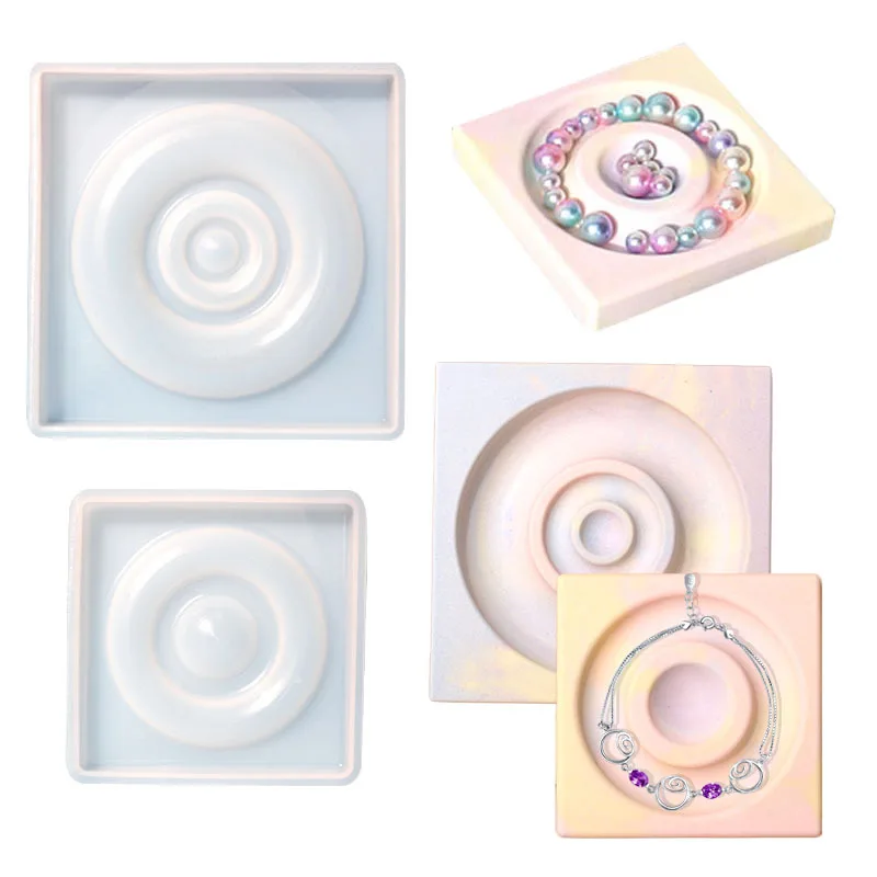 DIY Jewelry Plate Storage Epoxy Silicone Mold Square Circle Aromatherapy Ashtray Rings Necklace Disc Resin Making Mold