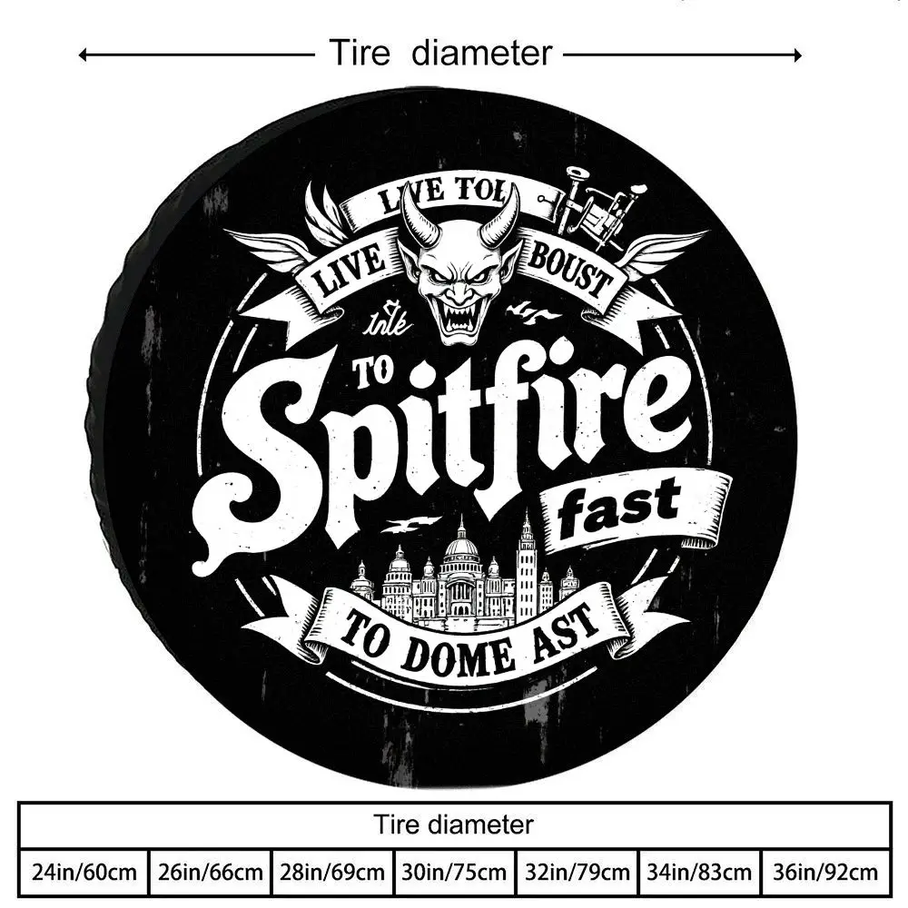 Vintage Demon Head Print Tire Cover, Polyester Material, Unique Shaped Pattern, Spare Tire Cover For RV, SUV, Truck, City Skylin