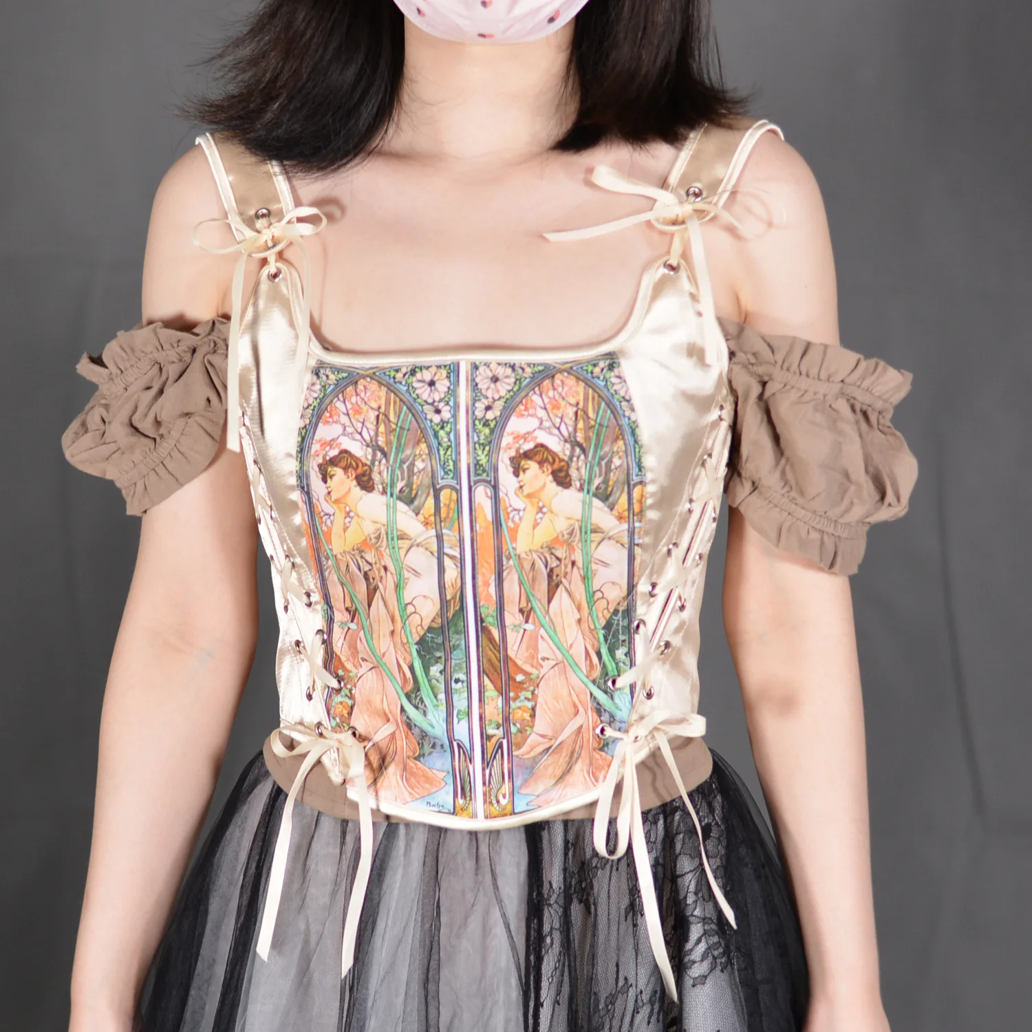 

Corset Tops Renaissances Bustier Boned Tank Top Role Play Costume Cinchers Victorian Bustiers for Women Lace Up Overbust Corsets
