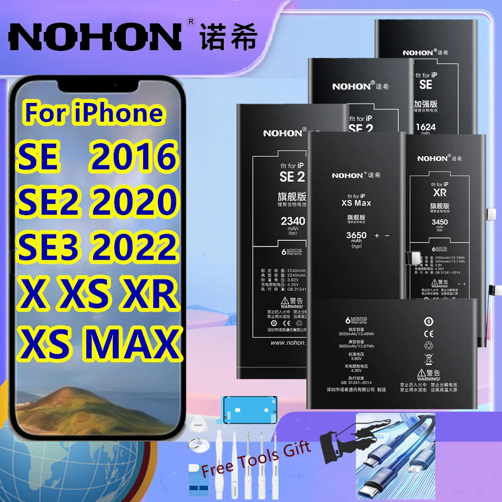 NOHON Original Battery For iPhone SE SE2 SE3 X XR XS XSM High Capacity Replacement Mobile Battery Free tools