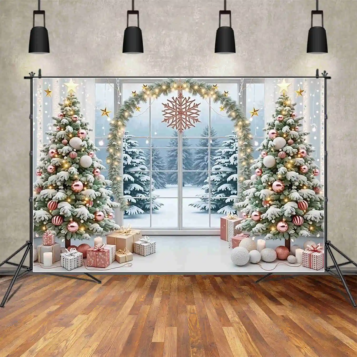 MOON.QG 2024 Christmas Background Photography Room New Year Xmas Tree Photozone Backdrop Baby Studio Photobooth Accessories