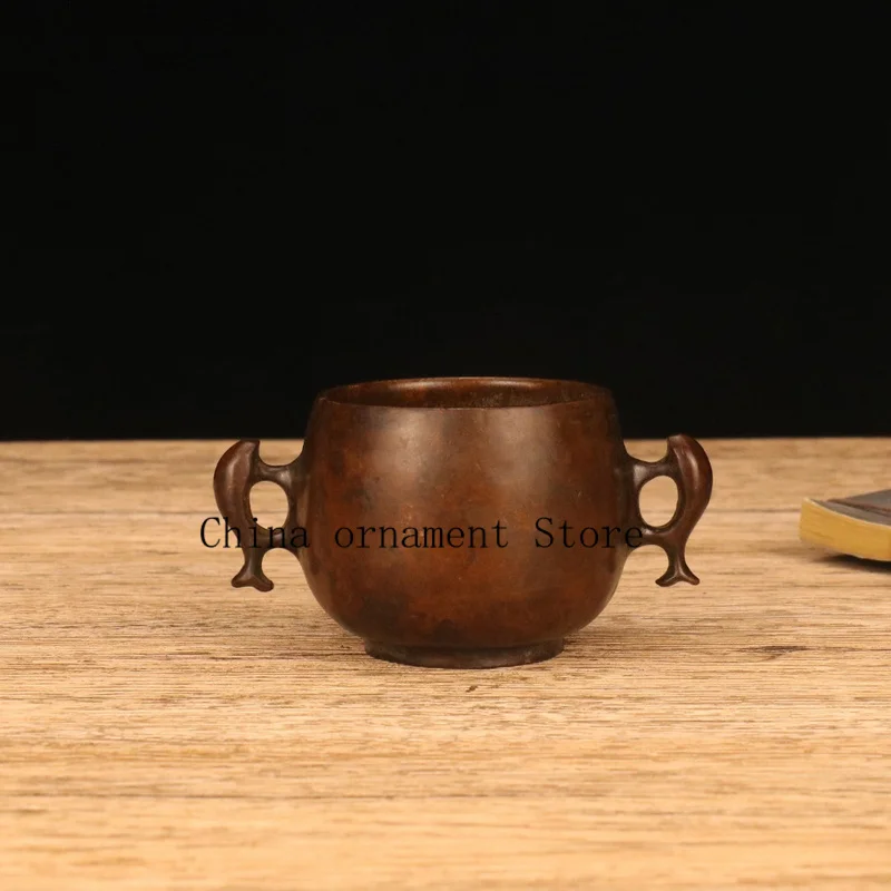 Su-style antique copper incense burner base, featuring a double-fish design and lotus flower motifs, creating a Zen-inspired aes