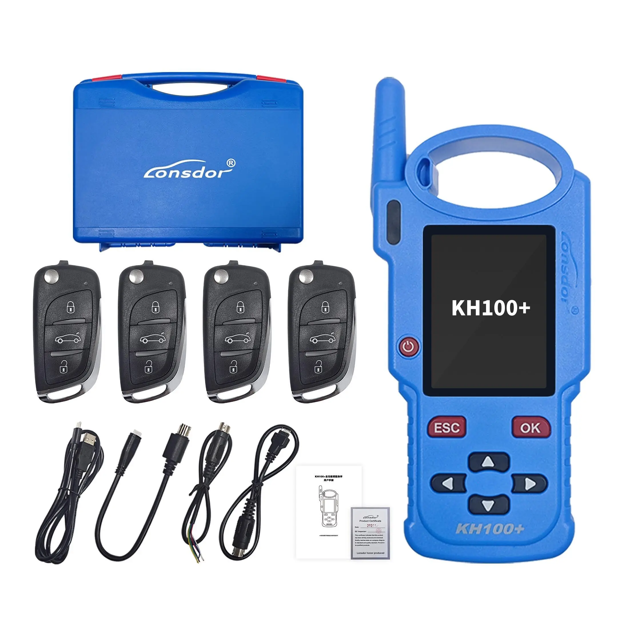 Newest Blue Version Lonsdor KH100+ Hand-Held Remote Programmer Plus 4pcs Universal Remotes Newly Add Indian Models